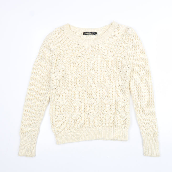 QED London Womens Beige Scoop Neck Acrylic Pullover Jumper Size M