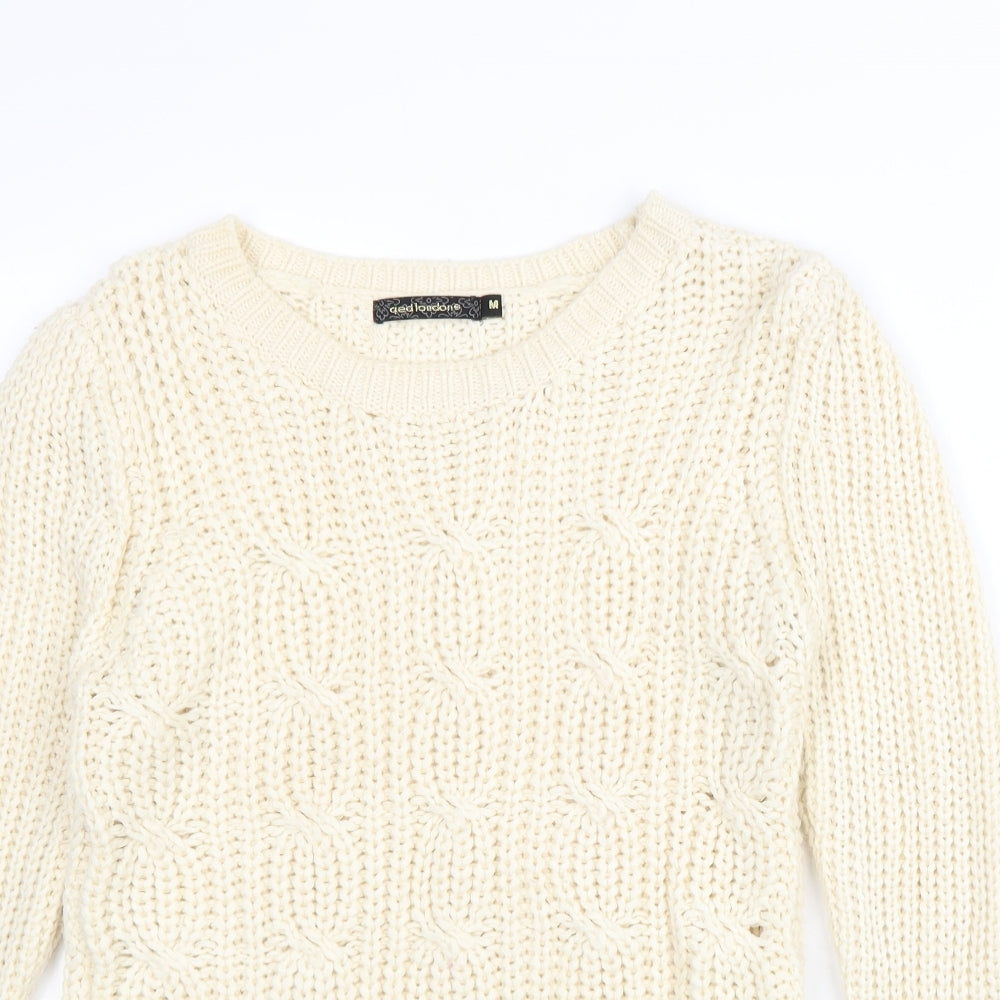 QED London Womens Beige Scoop Neck Acrylic Pullover Jumper Size M