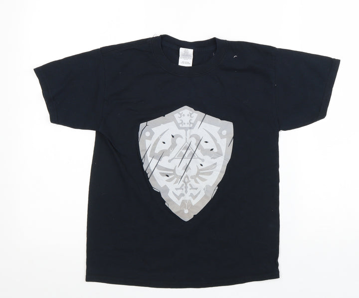 Gildan Boys Blue 100% Cotton Basic T-Shirt Size S Round Neck Pullover