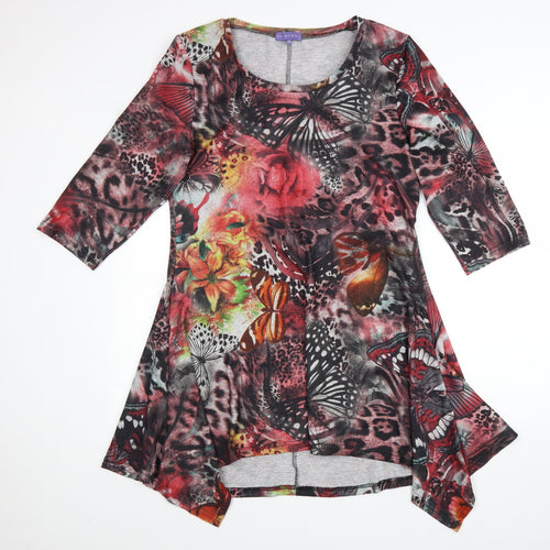 Autonomy Womens Multicoloured Geometric Cotton A-Line Size 16 Round Neck Pullover - Leopard Pattern Butterfly