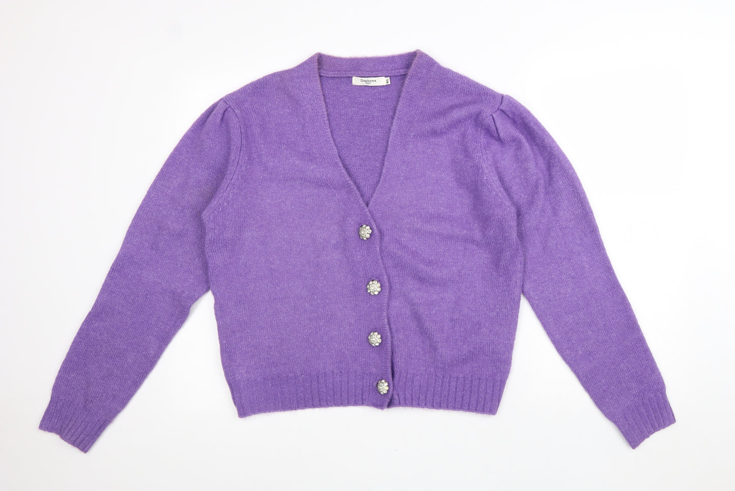 Daphnea Womens Purple V-Neck Viscose Cardigan Jumper Size M