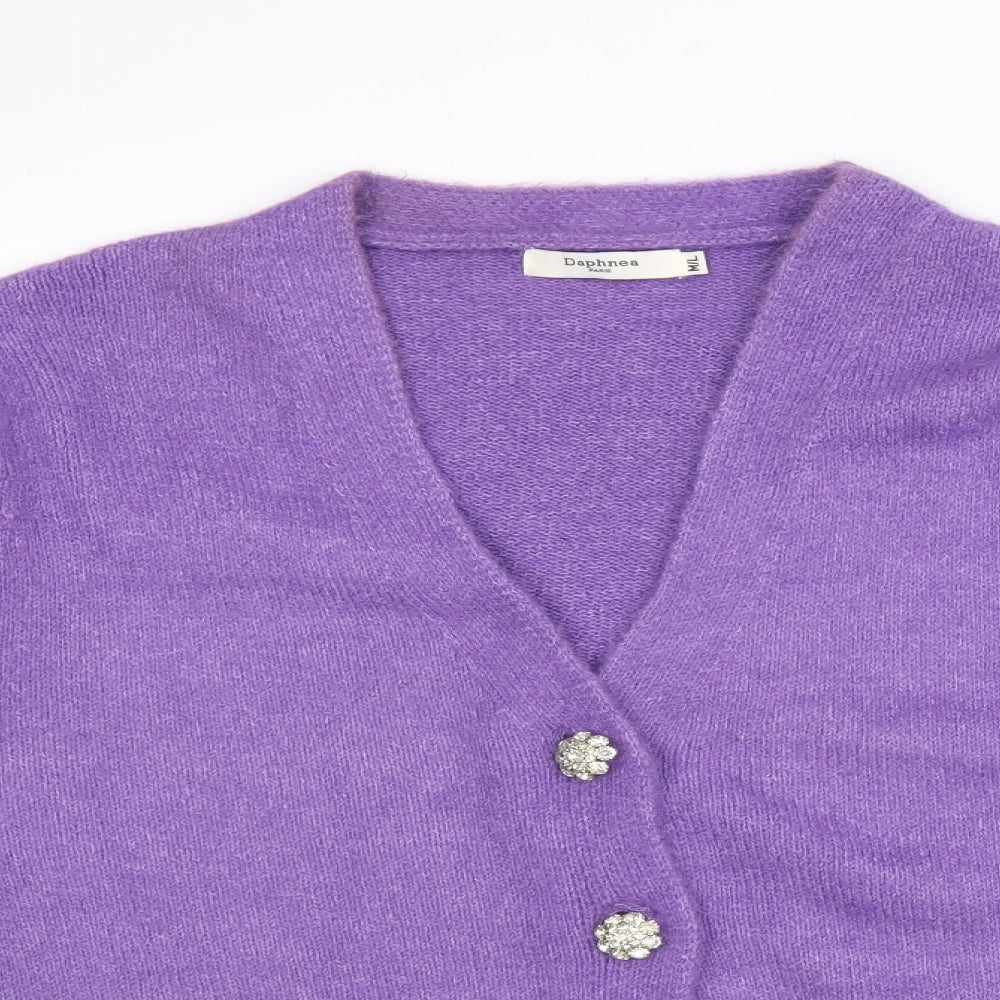 Daphnea Womens Purple V-Neck Viscose Cardigan Jumper Size M