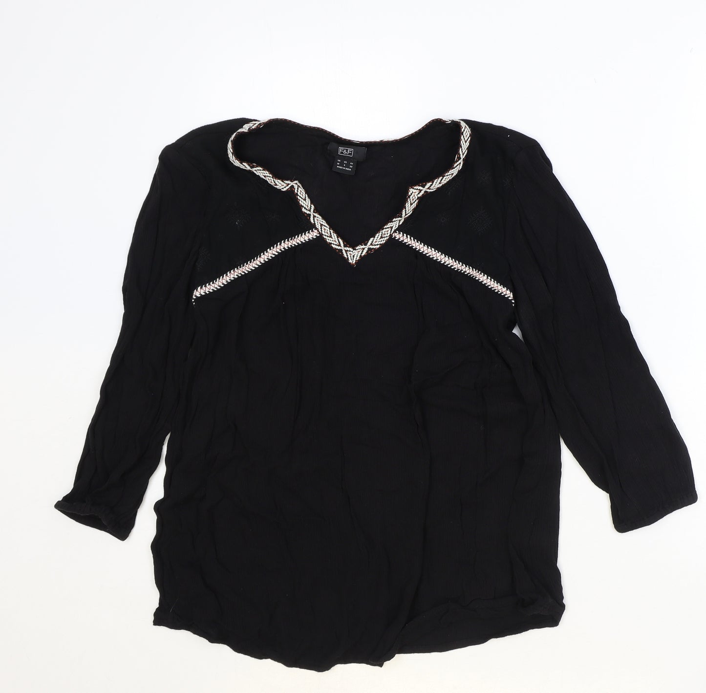 F&F Womens Black Viscose Basic Blouse Size 10 V-Neck