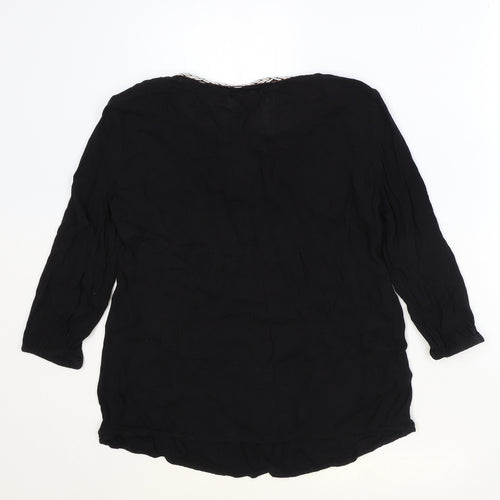 F&F Womens Black Viscose Basic Blouse Size 10 V-Neck