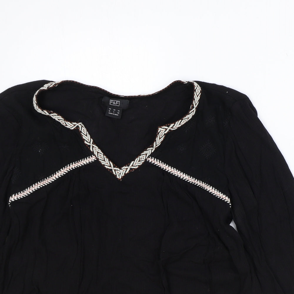 F&F Womens Black Viscose Basic Blouse Size 10 V-Neck