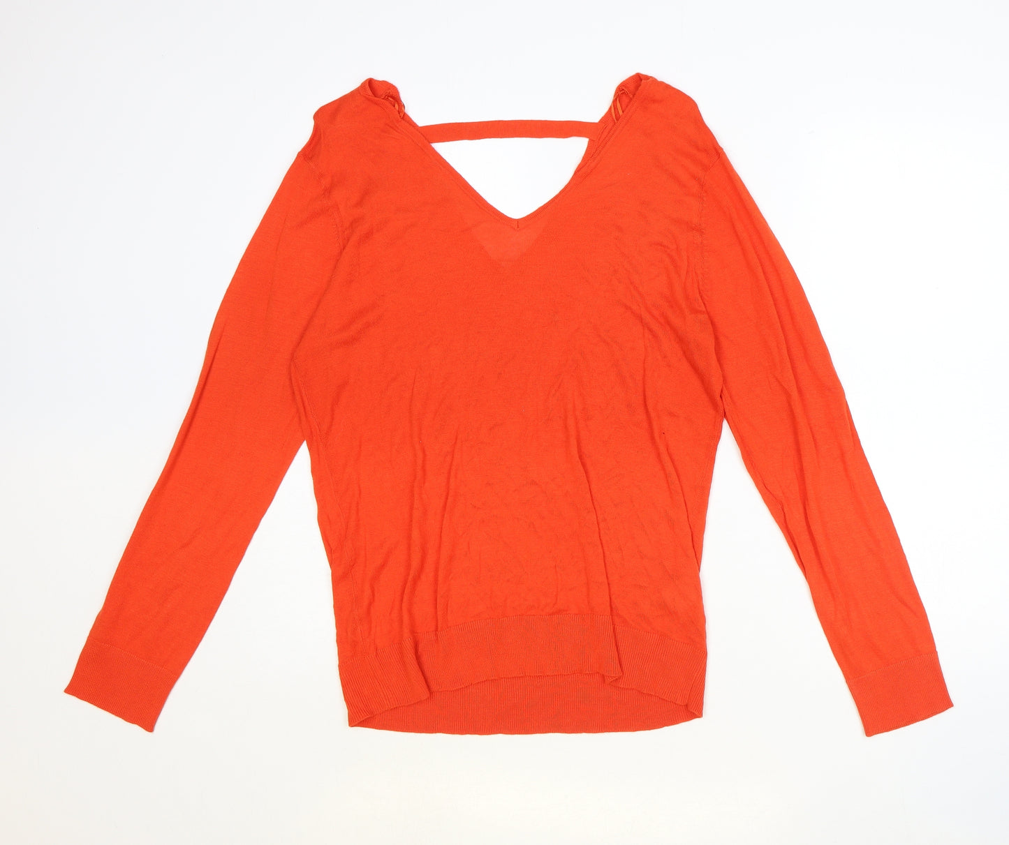 Peacocks Womens Orange V-Neck Viscose Pullover Jumper Size 16