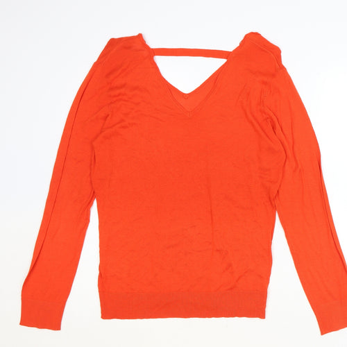 Peacocks Womens Orange V-Neck Viscose Pullover Jumper Size 16