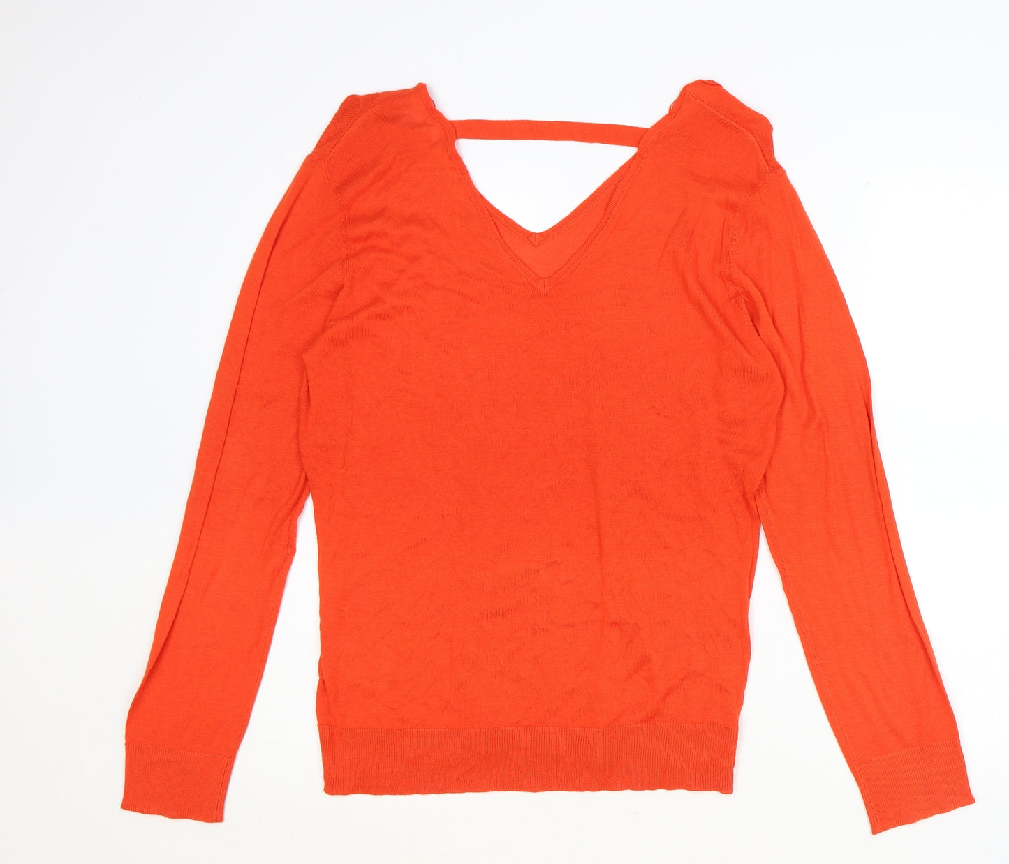 Peacocks Womens Orange V-Neck Viscose Pullover Jumper Size 16