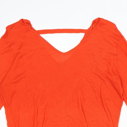 Peacocks Womens Orange V-Neck Viscose Pullover Jumper Size 16