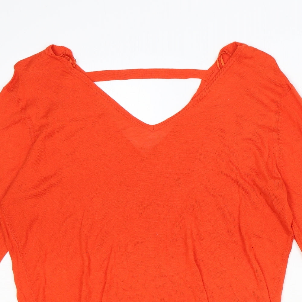 Peacocks Womens Orange V-Neck Viscose Pullover Jumper Size 16