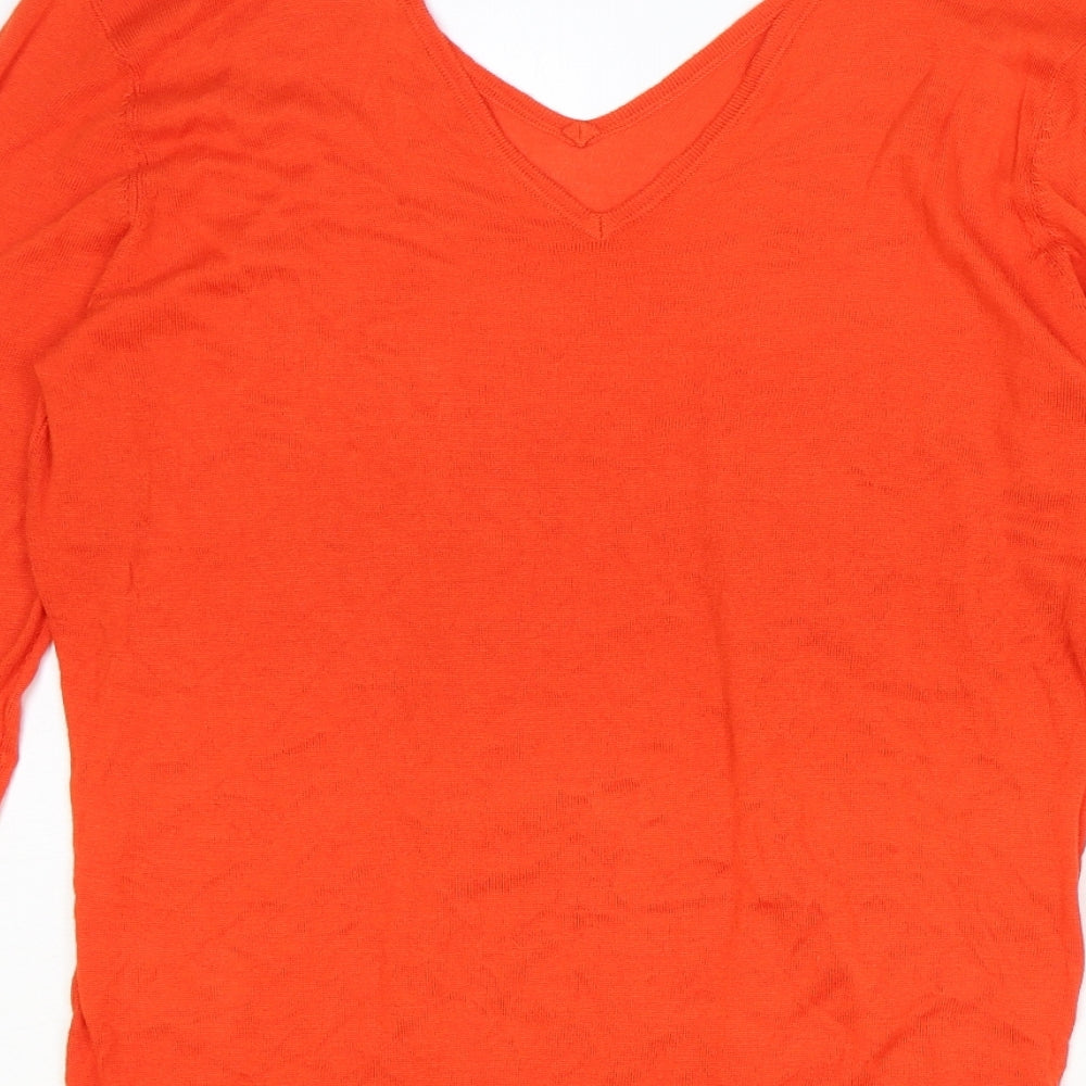 Peacocks Womens Orange V-Neck Viscose Pullover Jumper Size 16