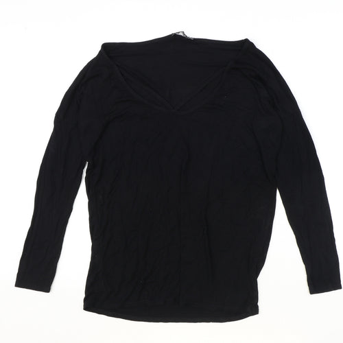 Boohoo Womens Black Polyester Basic T-Shirt Size 10 V-Neck