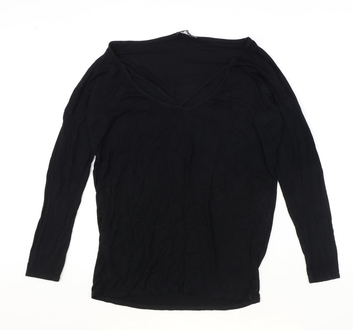 Boohoo Womens Black Polyester Basic T-Shirt Size 10 V-Neck