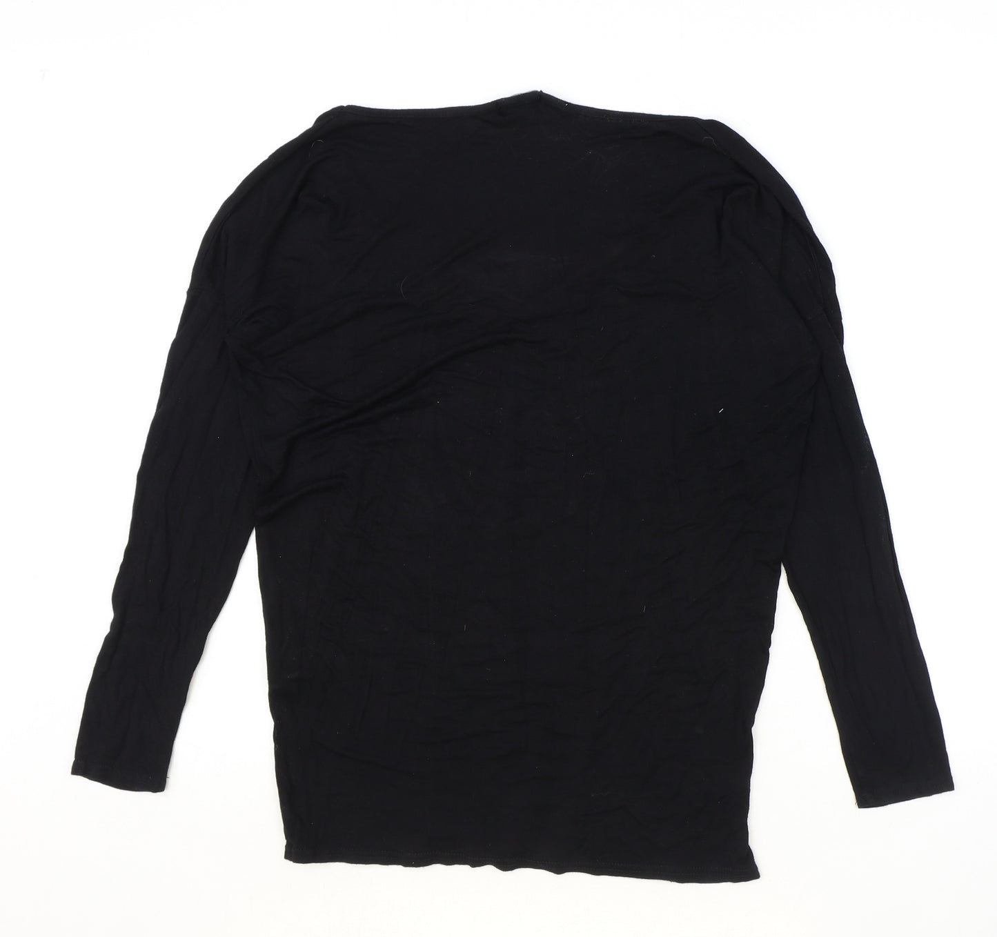 Boohoo Womens Black Polyester Basic T-Shirt Size 10 V-Neck