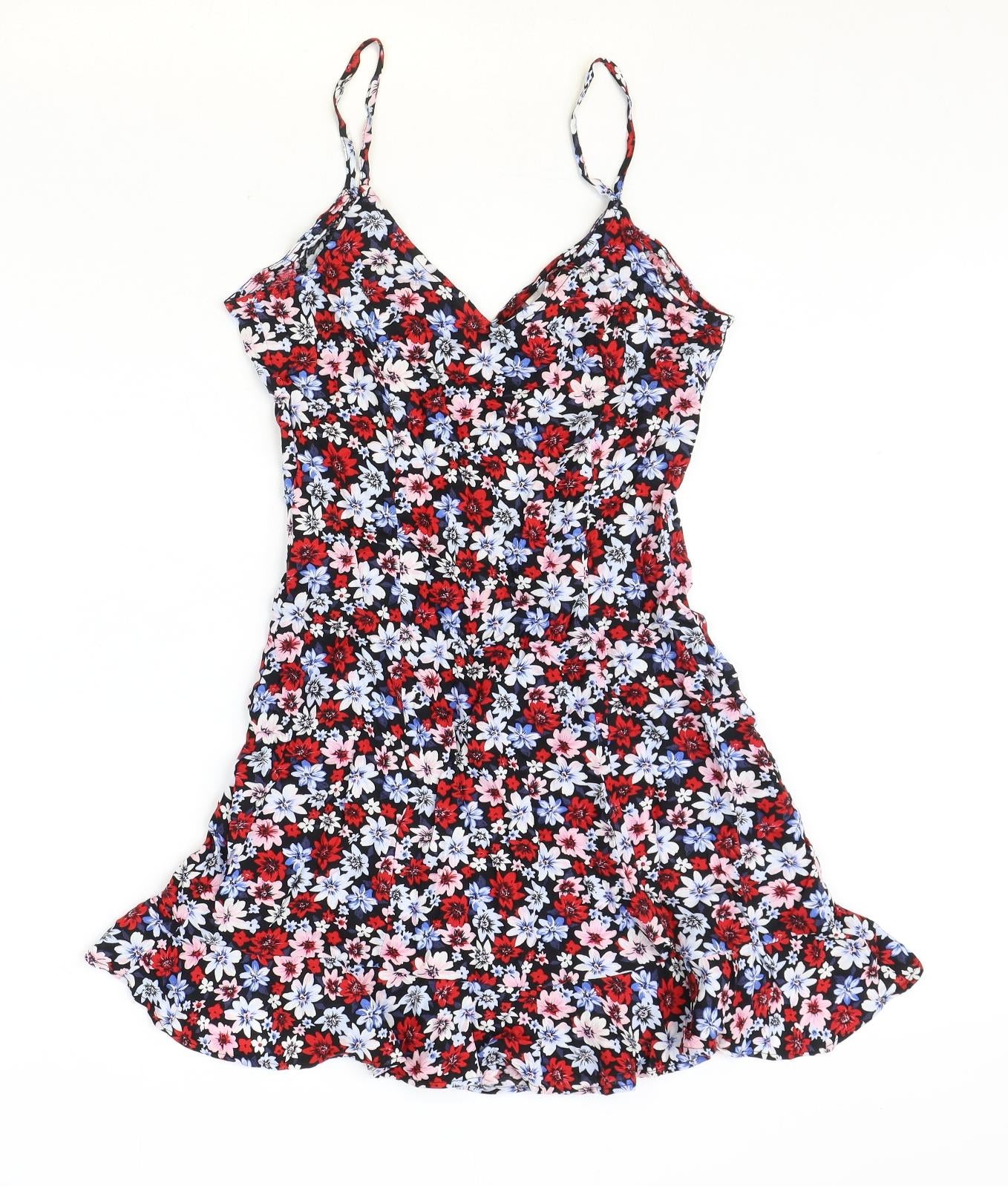 Divided by H&M Womens Multicoloured Floral Polyester Slip Dress Size 6 V-Neck Pullover