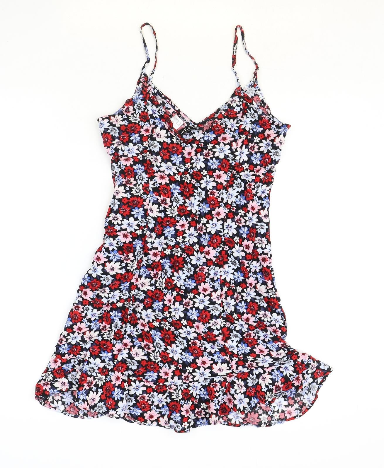 Divided by H&M Womens Multicoloured Floral Polyester Slip Dress Size 6 V-Neck Pullover