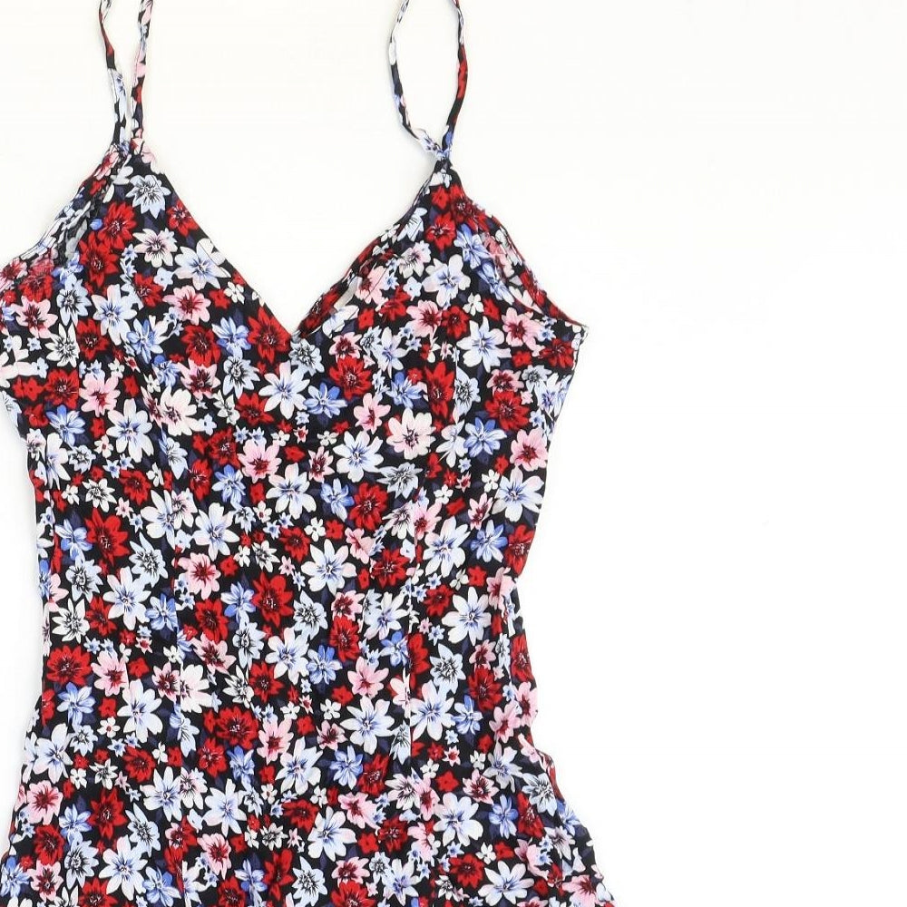 Divided by H&M Womens Multicoloured Floral Polyester Slip Dress Size 6 V-Neck Pullover