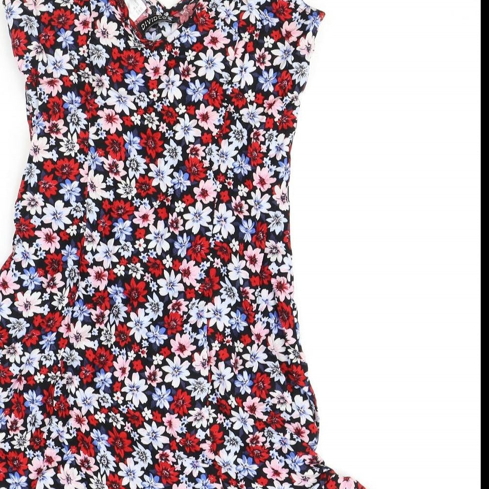 Divided by H&M Womens Multicoloured Floral Polyester Slip Dress Size 6 V-Neck Pullover