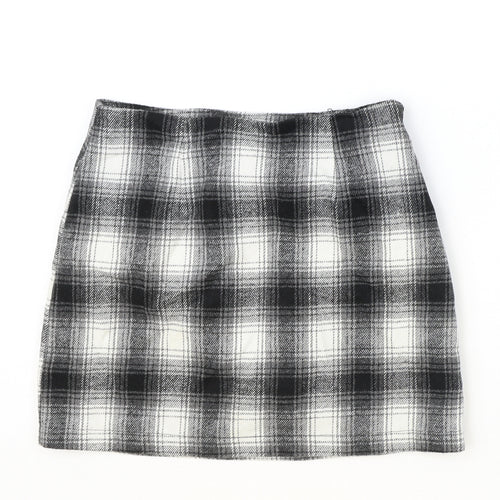FOREVER 21 Womens Black Plaid Polyester Straight & Pencil Skirt Size S Zip