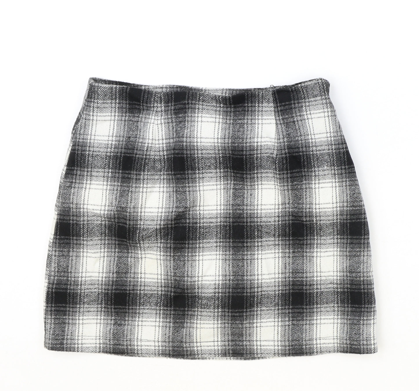 FOREVER 21 Womens Black Plaid Polyester Straight & Pencil Skirt Size S Zip
