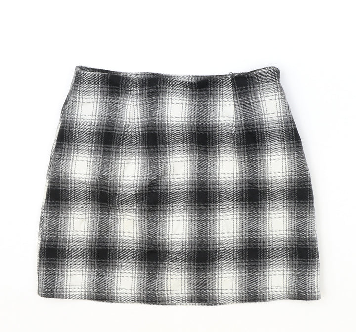 FOREVER 21 Womens Black Plaid Polyester Straight & Pencil Skirt Size S Zip