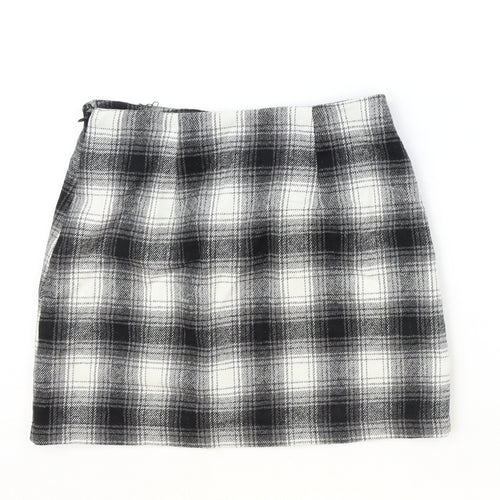 FOREVER 21 Womens Black Plaid Polyester Straight & Pencil Skirt Size S Zip