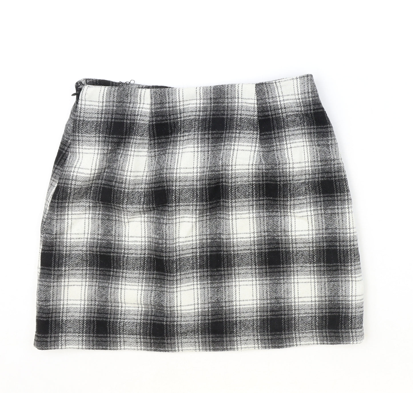 FOREVER 21 Womens Black Plaid Polyester Straight & Pencil Skirt Size S Zip