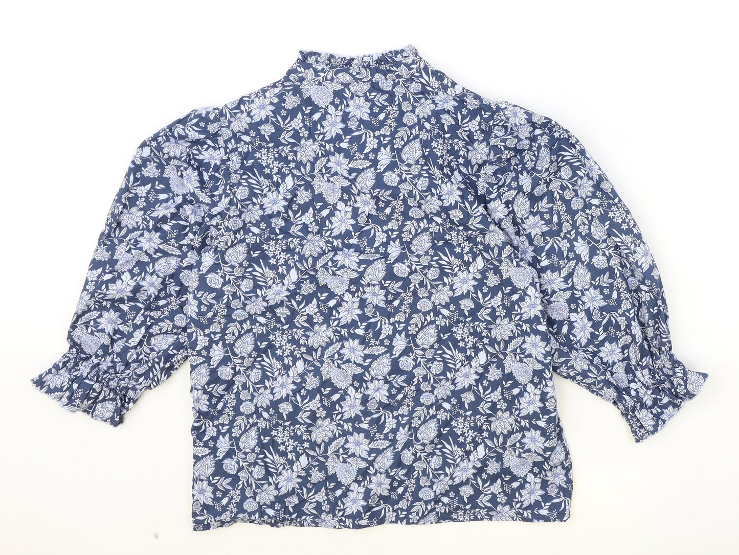 Marks and Spencer Womens Blue Floral Cotton Basic Button-Up Size 8 Round Neck