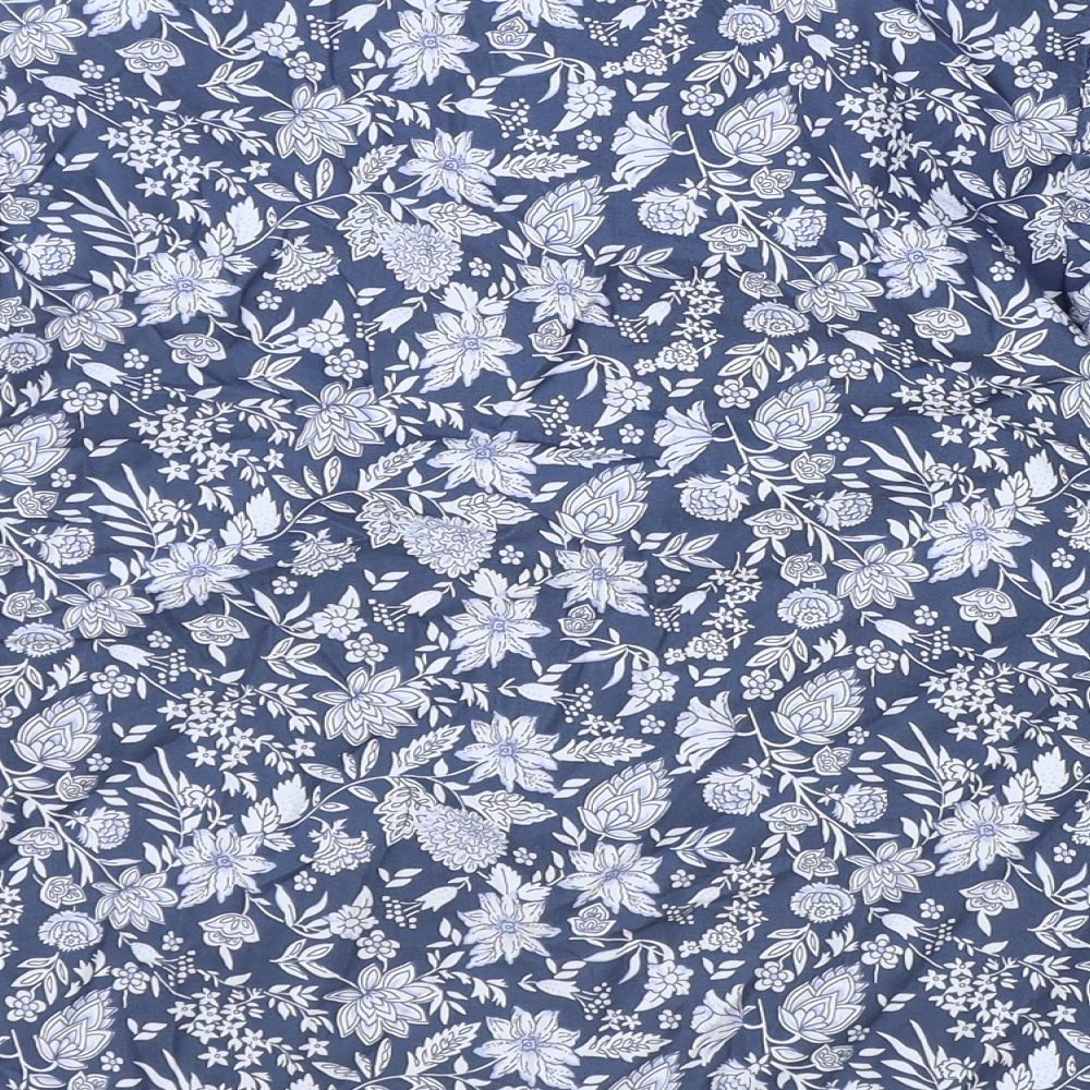 Marks and Spencer Womens Blue Floral Cotton Basic Button-Up Size 8 Round Neck