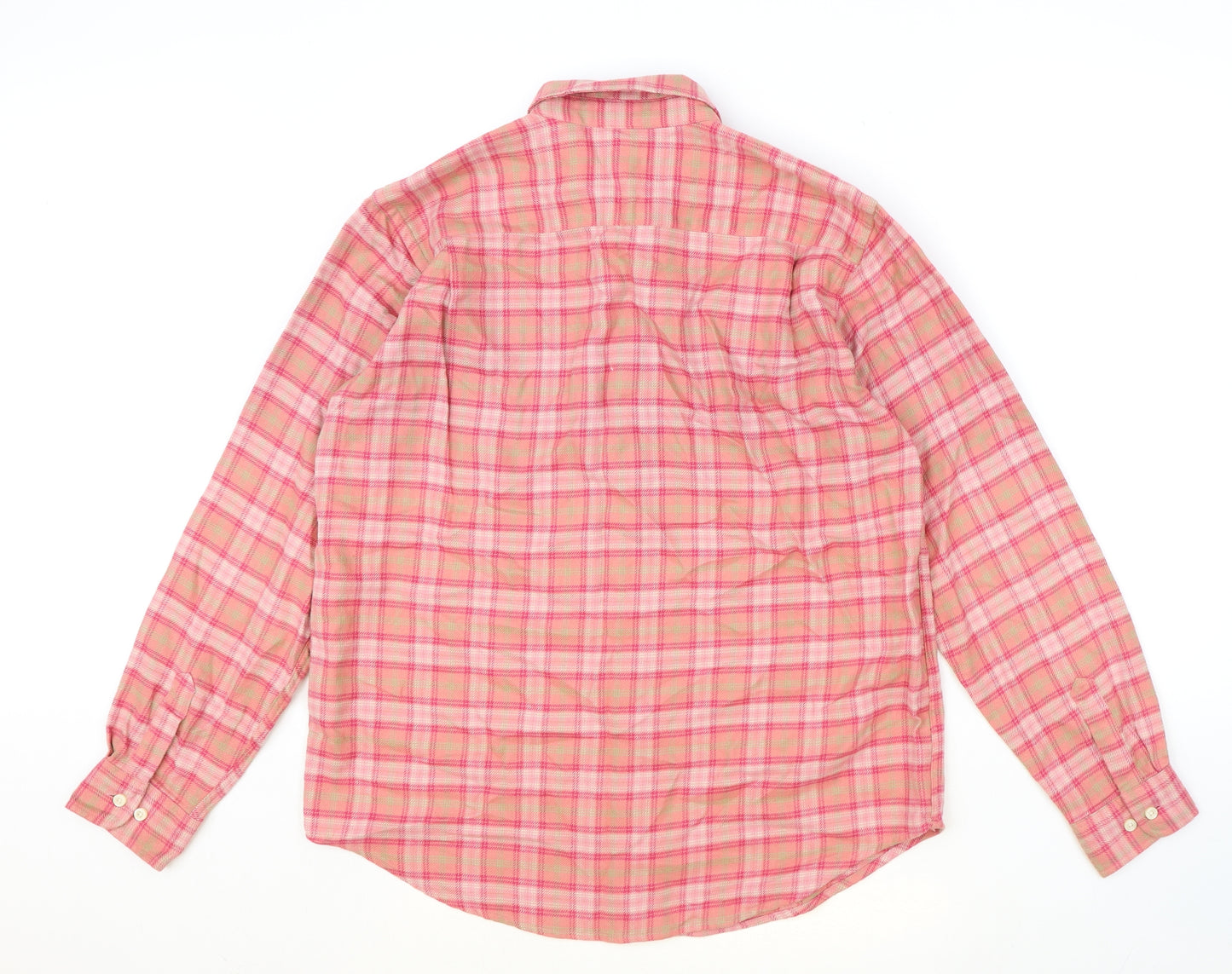 Lands' End Womens Pink Plaid 100% Cotton Basic Button-Up Size 10 Collared