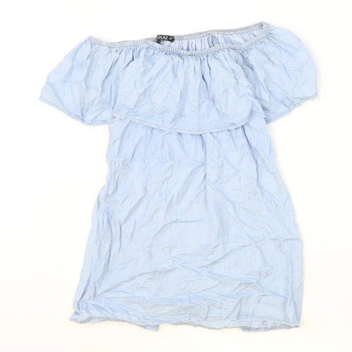 Quiz Womens Blue Polyester Basic Blouse Size S Off the Shoulder