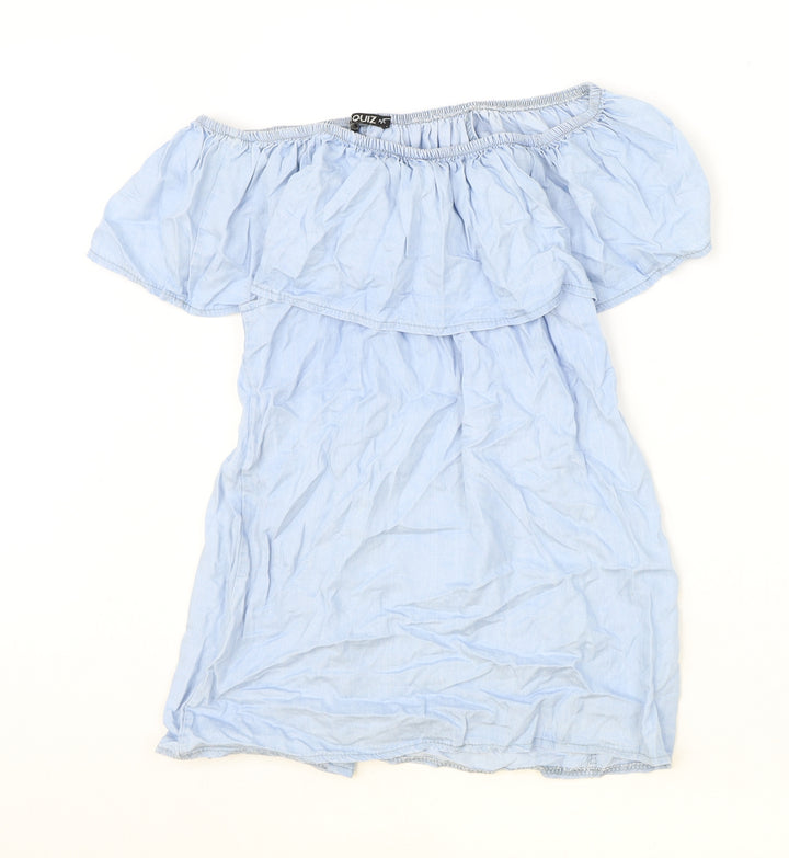 Quiz Womens Blue Polyester Basic Blouse Size S Off the Shoulder