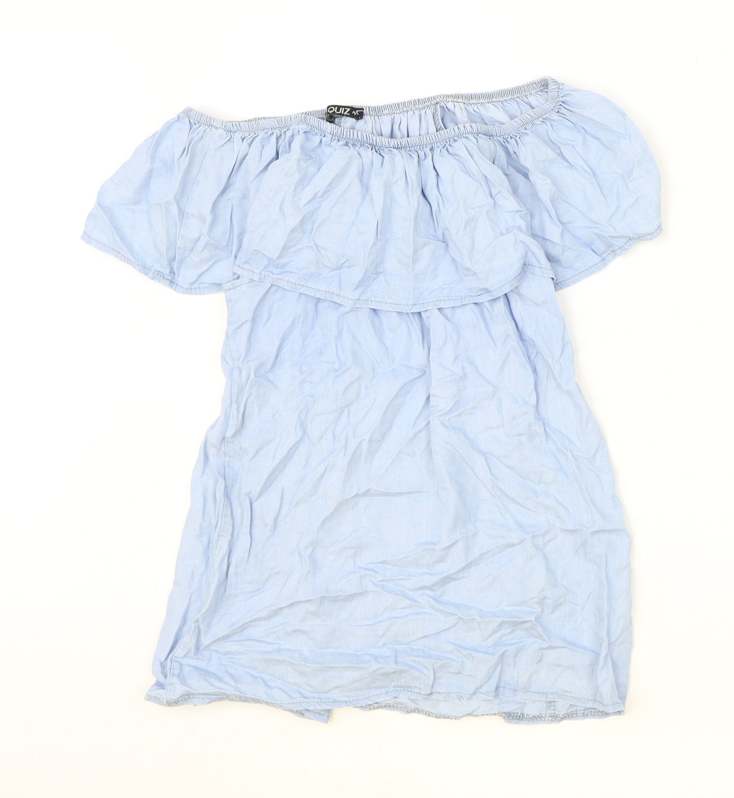 Quiz Womens Blue Polyester Basic Blouse Size S Off the Shoulder