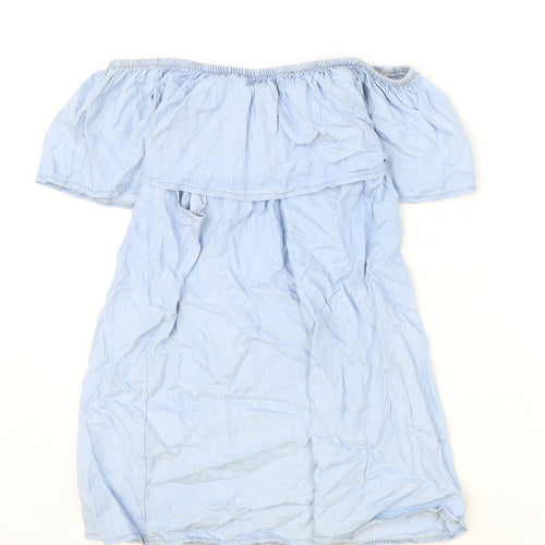 Quiz Womens Blue Polyester Basic Blouse Size S Off the Shoulder