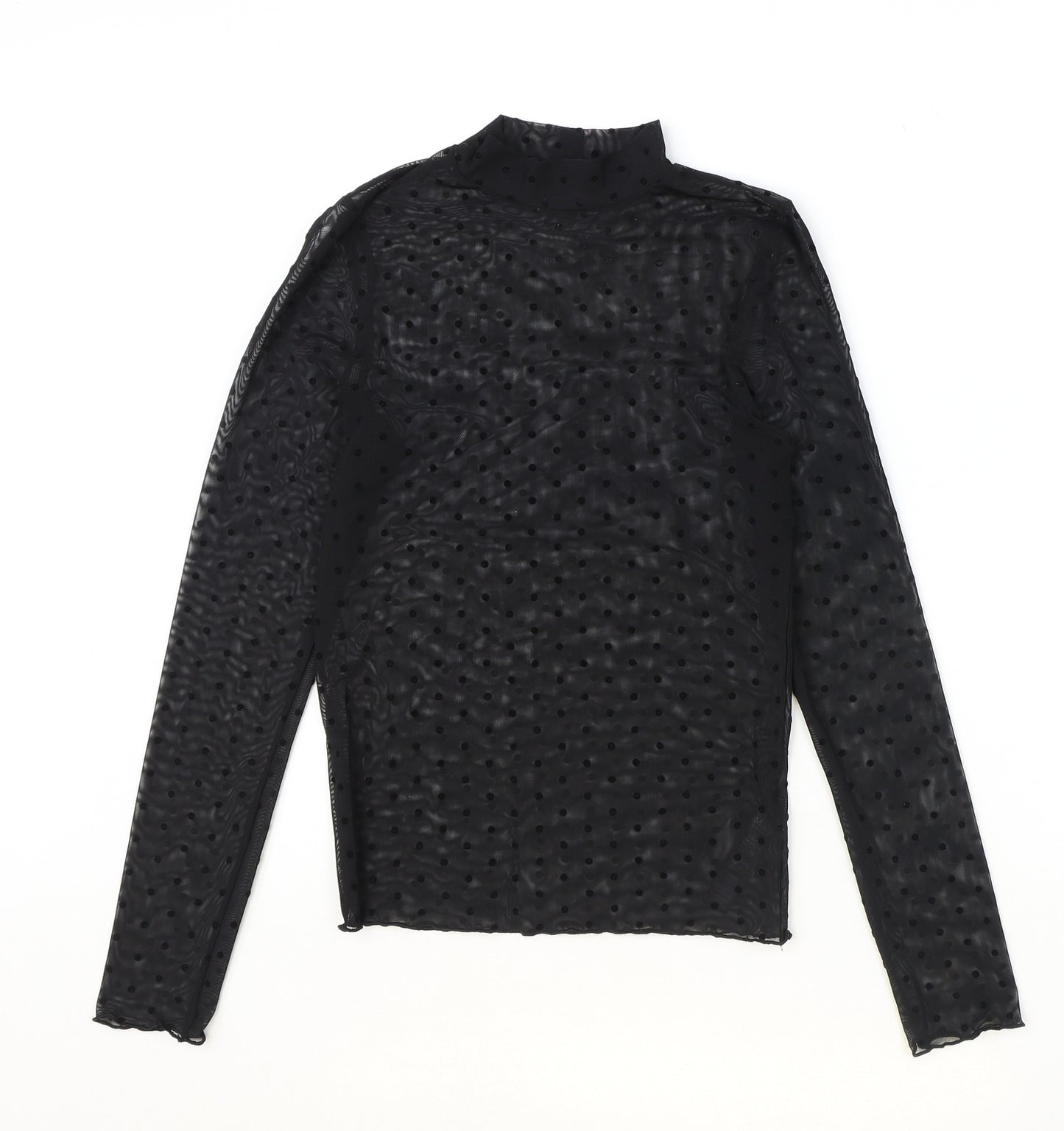 Marks and Spencer Womens Black Polka Dot Polyester Basic T-Shirt Size S Mock Neck