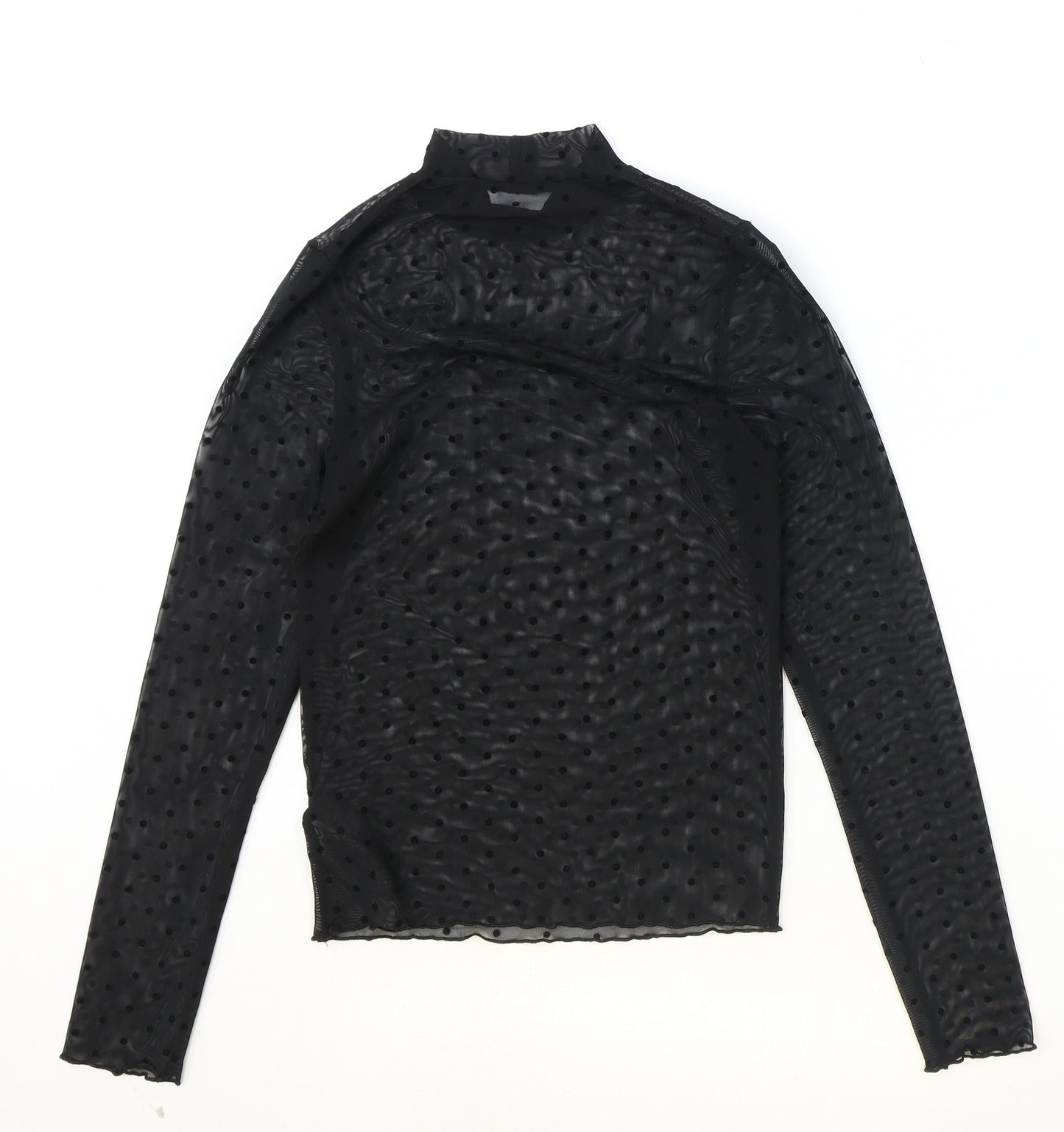 Marks and Spencer Womens Black Polka Dot Polyester Basic T-Shirt Size S Mock Neck