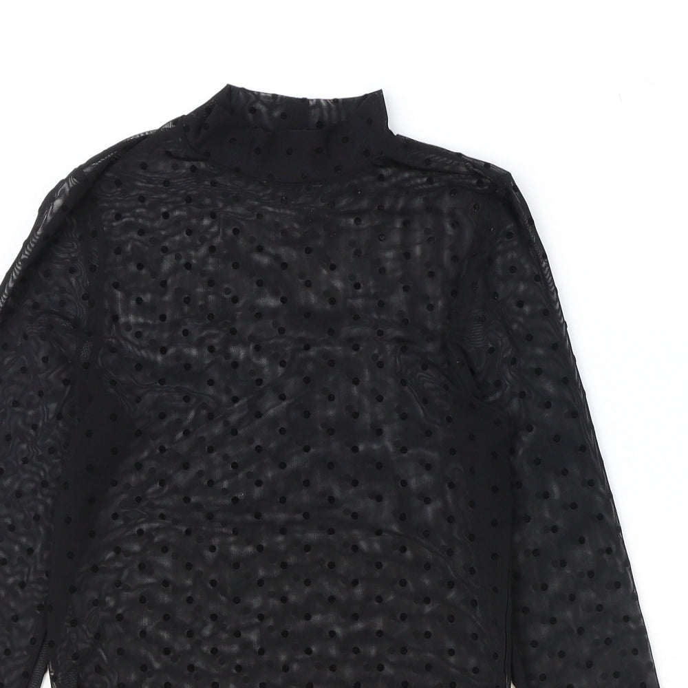 Marks and Spencer Womens Black Polka Dot Polyester Basic T-Shirt Size S Mock Neck