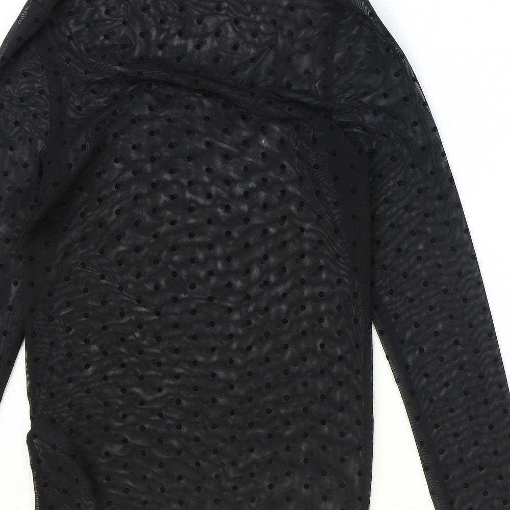 Marks and Spencer Womens Black Polka Dot Polyester Basic T-Shirt Size S Mock Neck
