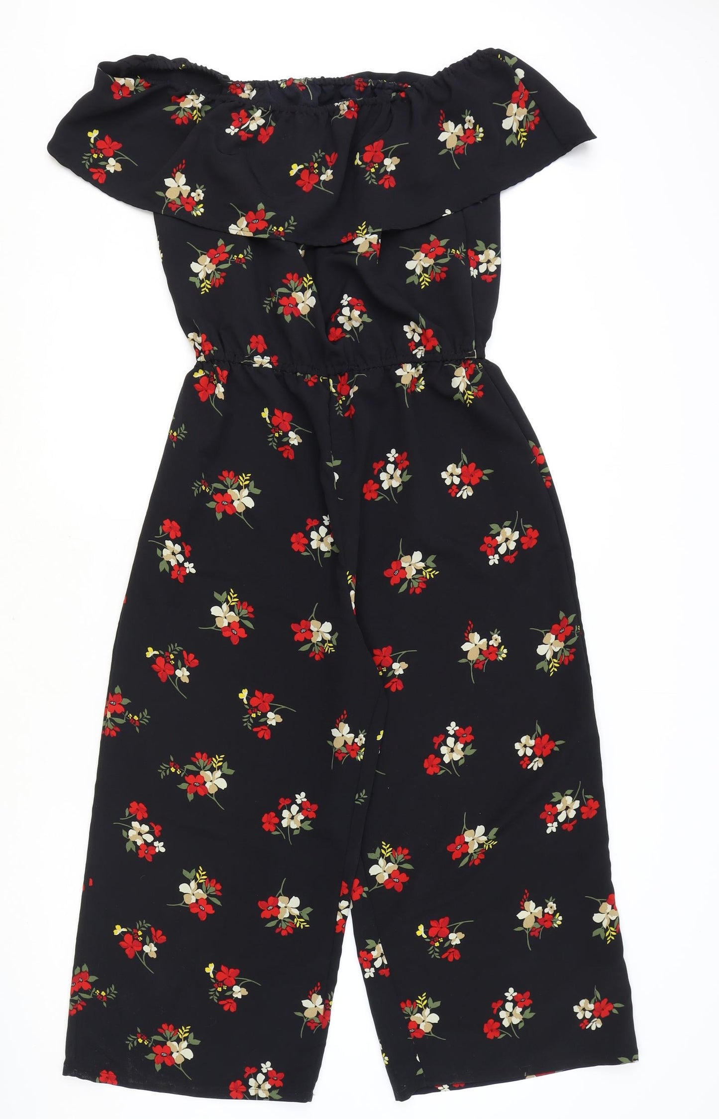 New Look Girls Black Floral Polyester Jumpsuit One-Piece Size 14 Years Pullover