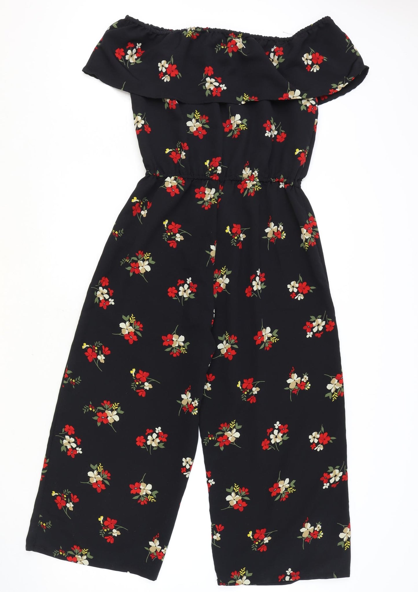 New Look Girls Black Floral Polyester Jumpsuit One-Piece Size 14 Years Pullover
