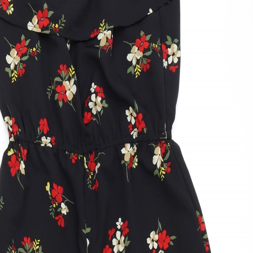New Look Girls Black Floral Polyester Jumpsuit One-Piece Size 14 Years Pullover