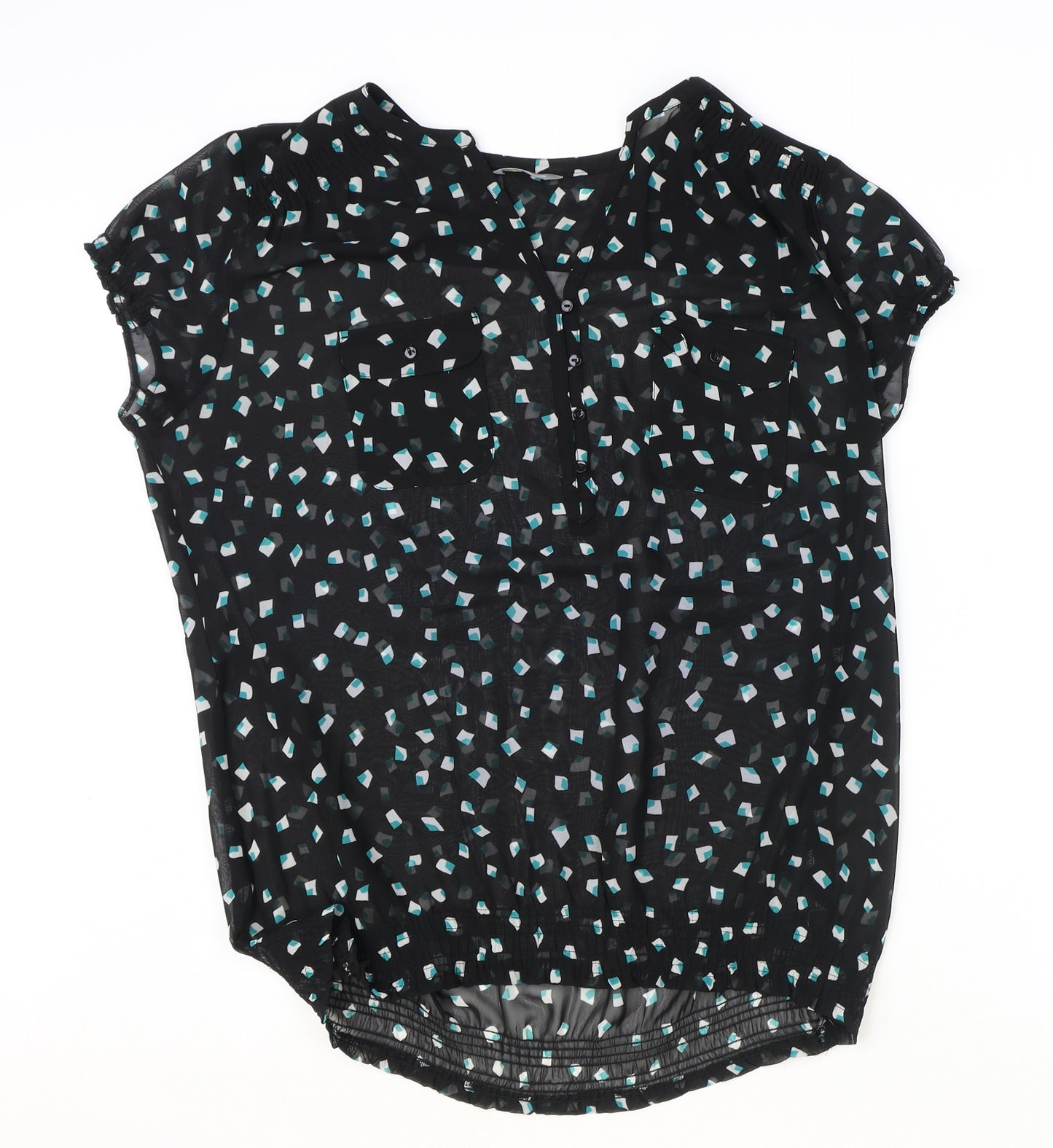 Marks and Spencer Womens Black Geometric Polyester Basic Blouse Size 14 V-Neck