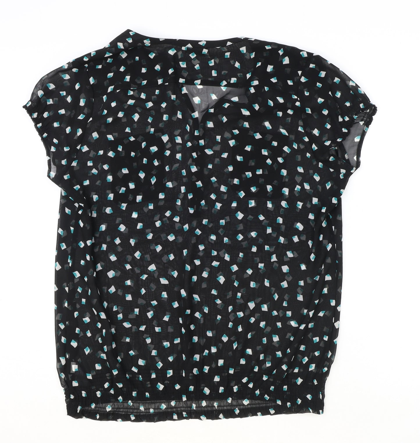 Marks and Spencer Womens Black Geometric Polyester Basic Blouse Size 14 V-Neck