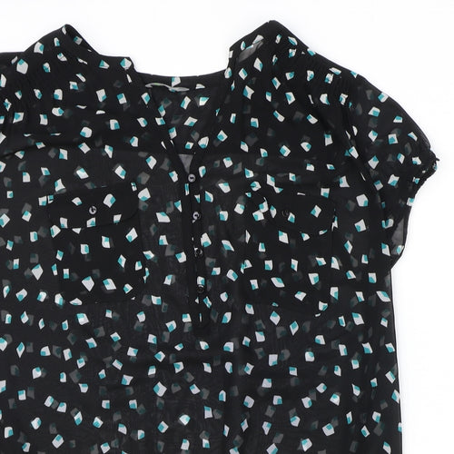 Marks and Spencer Womens Black Geometric Polyester Basic Blouse Size 14 V-Neck