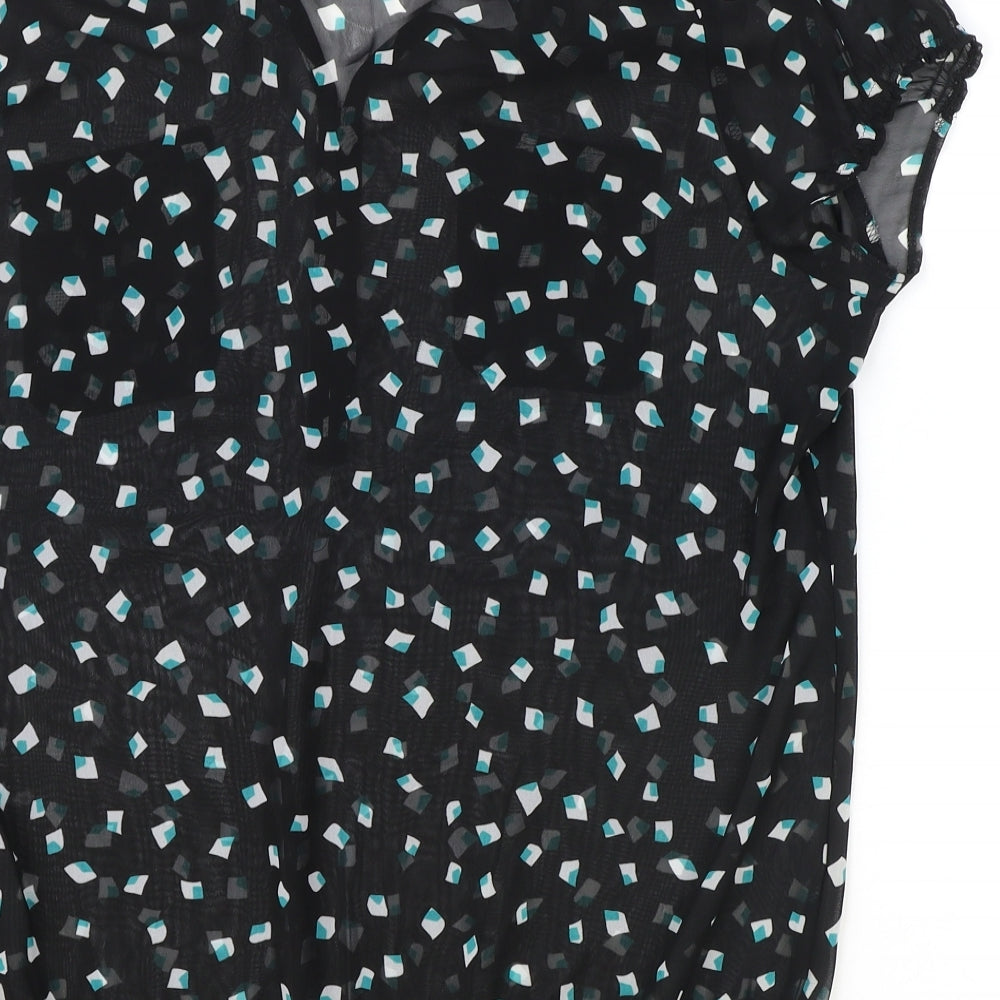 Marks and Spencer Womens Black Geometric Polyester Basic Blouse Size 14 V-Neck