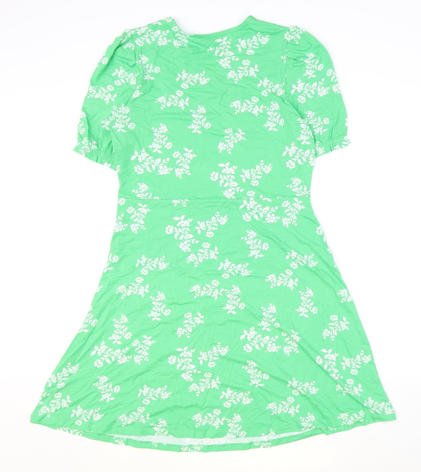 Marks and Spencer Womens Green Geometric Viscose A-Line Size 12 Round Neck Pullover