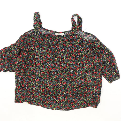 Pins & Needles Womens Black Floral Viscose Basic Blouse Size XS Off the Shoulder