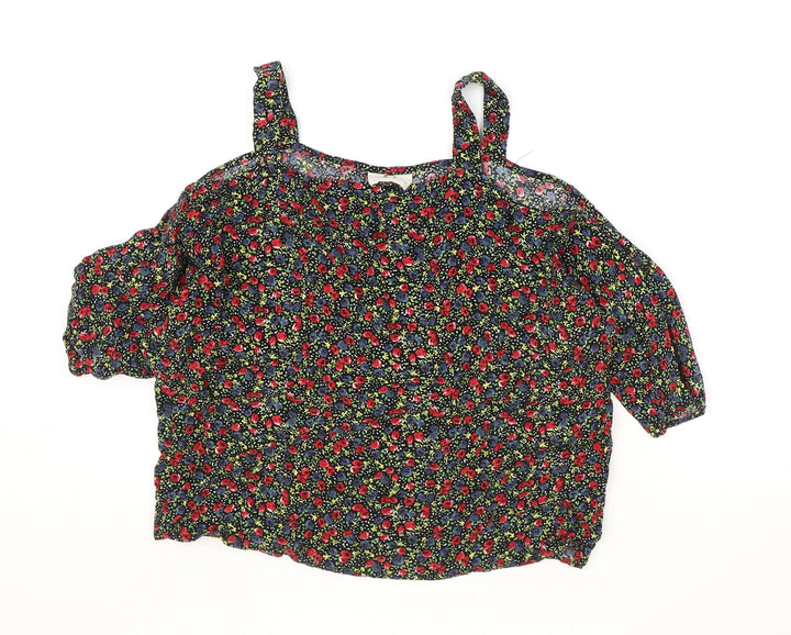 Pins & Needles Womens Black Floral Viscose Basic Blouse Size XS Off the Shoulder
