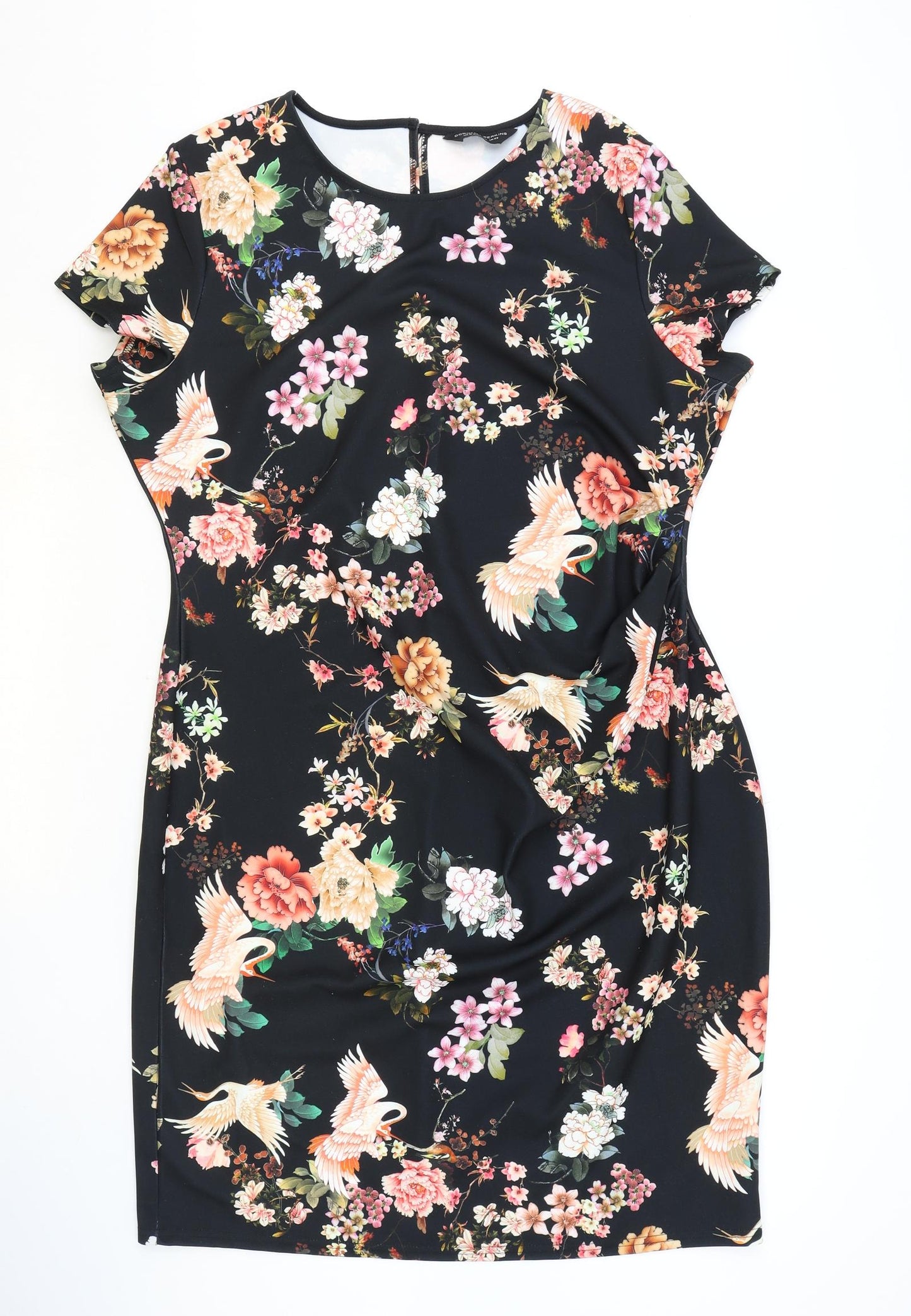 Dorothy Perkins Womens Black Geometric Polyester Sheath Size 20 Round Neck Button