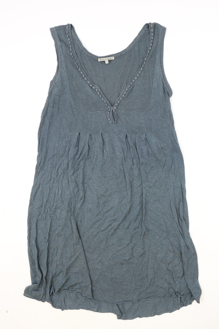 Kookai Womens Blue Linen A-Line Size S V-Neck Button